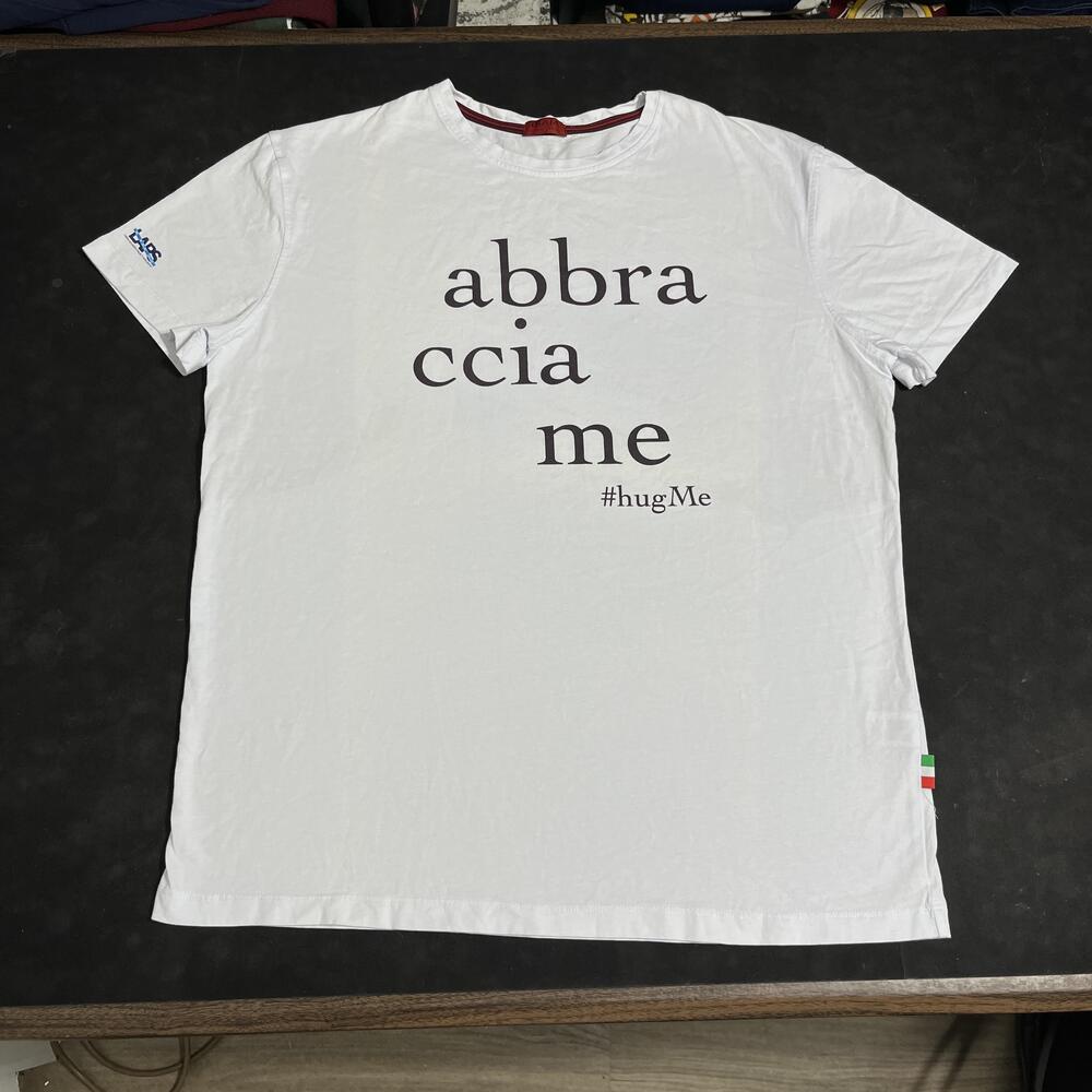 Isaia Tee Italy Abbra ccia Me Hug Me Shirt Mens 2XL White Limited Edition Hug